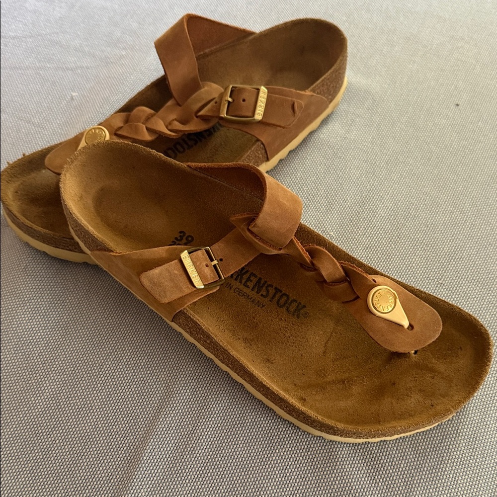 Birkenstock braided Gizeh Sandals with Gold Buckles